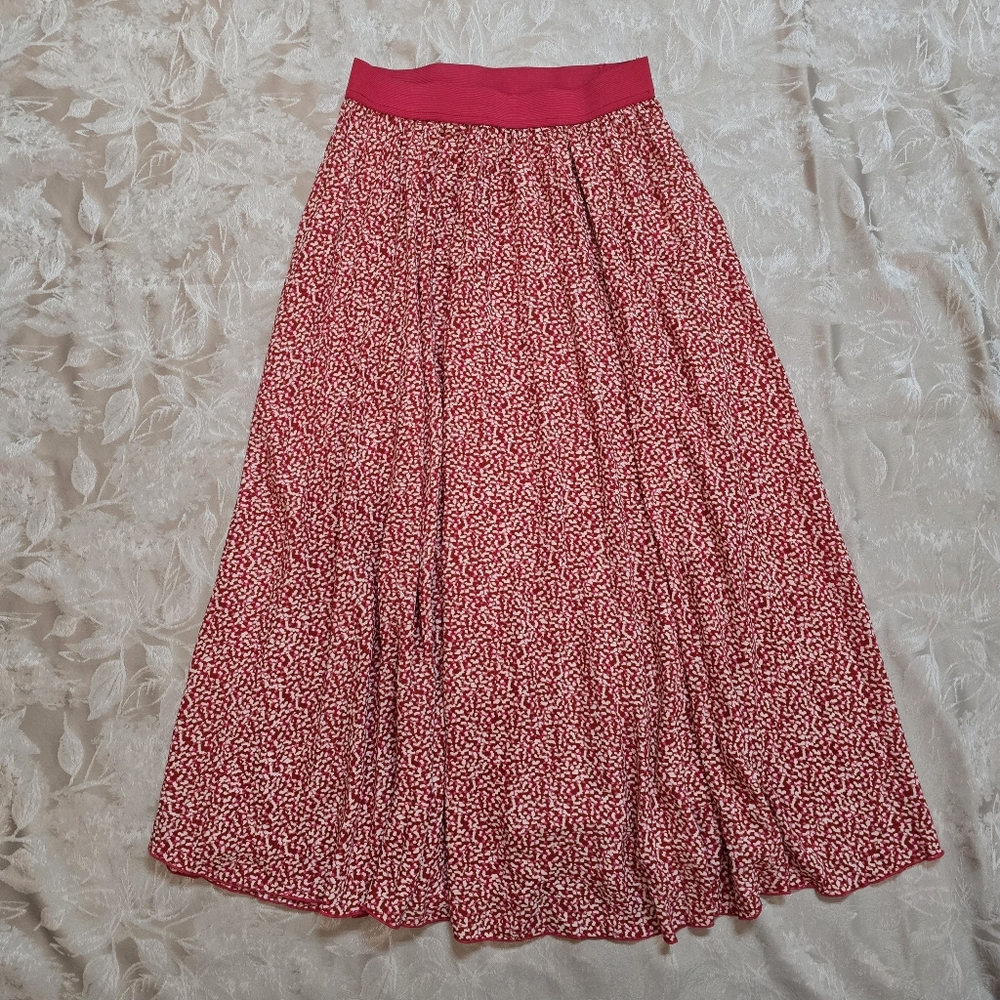 Vince Camuto Women Midi Skirt XS Trendy Elastic Waist Printed Red/Pink Elegant